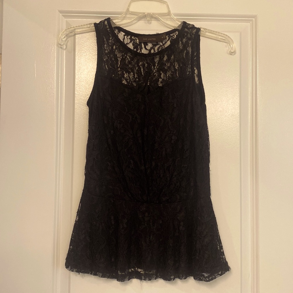 Peplum black lace top with sweetheart cut.